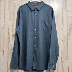 Johnny Bigg Teal Blue Long Sleeve Button Down Linen Blend Shirt 1XL